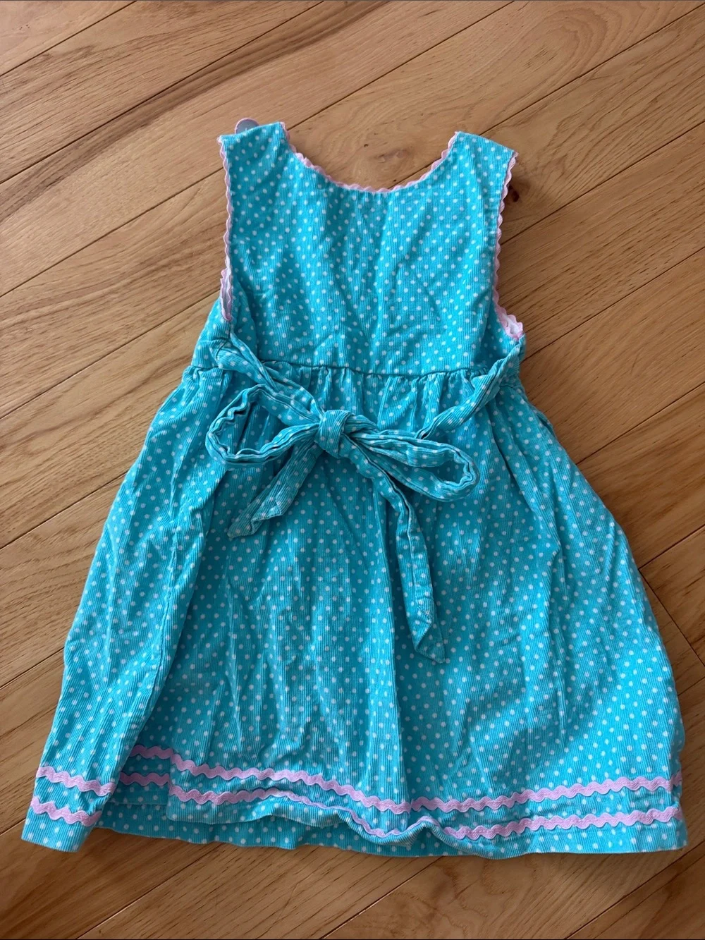 Turquoise Polka Dot Bird Applique Girls' Casual Dress
